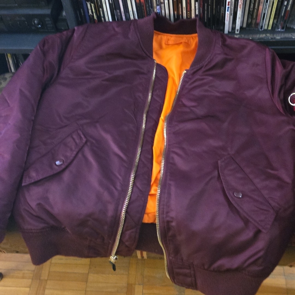 Alpha Industries Maroon Bomber Jacket with Orange Lining